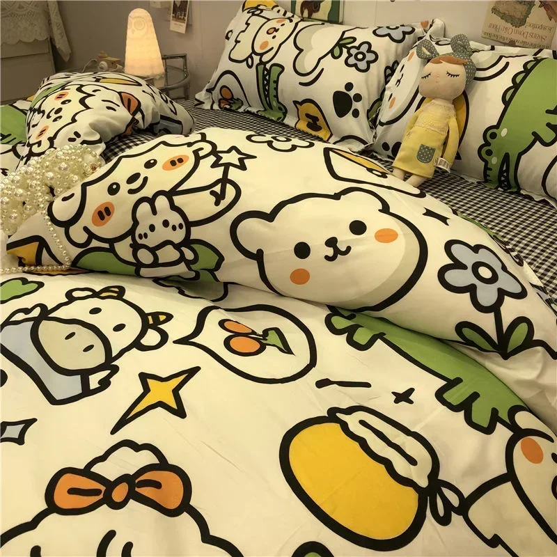 Korean Style Astronaut Rocket Duvet Cover Bed Sheet Pillowcase Twin Full Queen Size Four Pieces Floral Bedding Set for Kids Girl