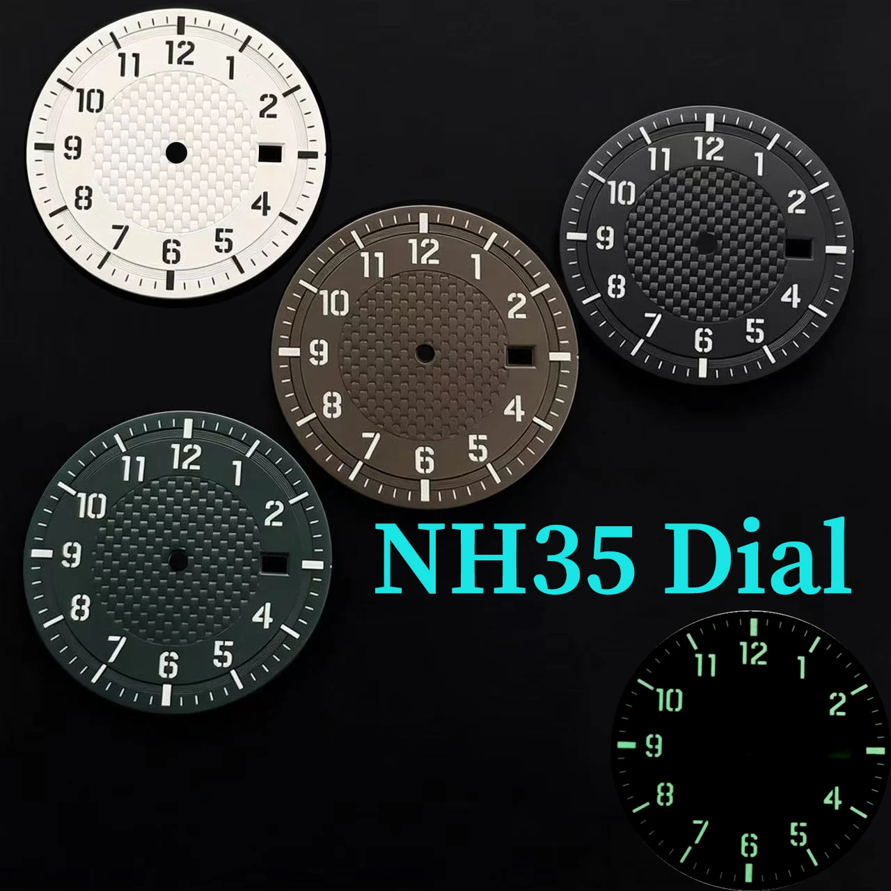 

Зеленый светящийся циферблат 33,8 мм с цифровыми метками, совместимый с механизмами NH35/NH36, аксессуары для часов.