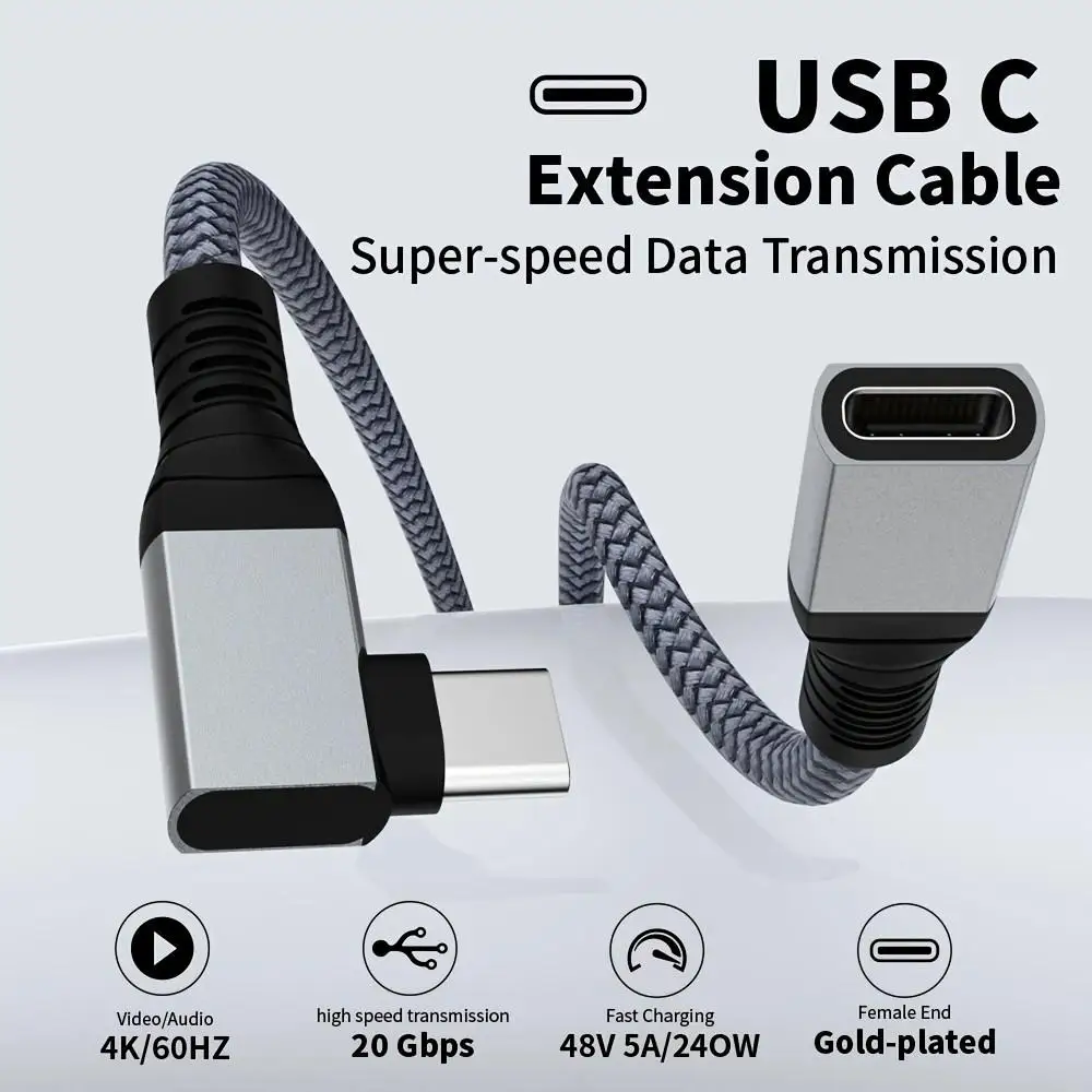 LAIHONEN 240W 20Gbps 90 °   USB3.2 USB-C M/F Verlängerungskabel 3FT, Daten- und Schnellladefunktion für iPhone15 Pro Max MacBook Dell XPS Thunderbolt4