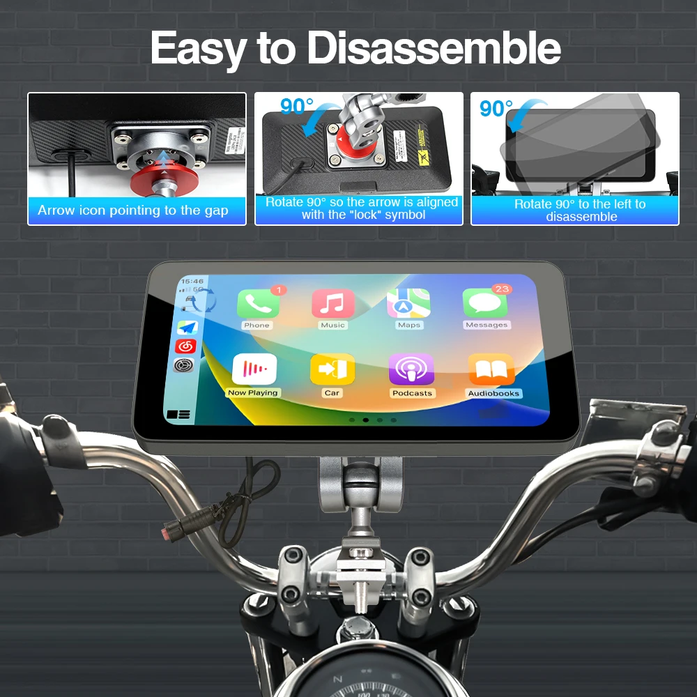 6,5 Zoll Motorrad Tragbare Smart Display IP67 Wasserdichte Drahtlose CarPlay Android Auto Abnehmbare Halterung Bluetooth Monitor – Detail 17