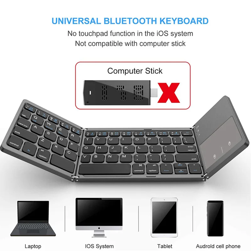 Imagem -06 - Mini Teclado Bluetooth Portátil sem Fio com Trackpad Dobrável Laptop Windows Ios Android Smartphone Tablet