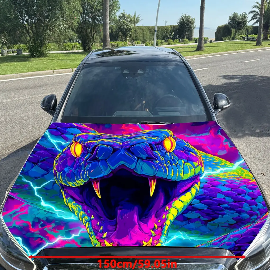 غلاف فينيل للسيارة من مادة نيون السامة بيثون، ملصق غطاء محرك السيارة المقاوم للماء من مادة PVC، مقاوم للخدش ذاتي اللصق #2