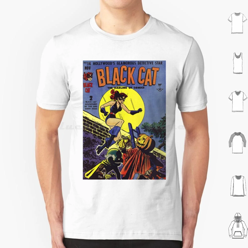 Black Cat Halloween Vintage Comic Book Art T Shirt Cotton Men Women DIY Print Retro Retro Art Vintage Pop Art 1950s Comic Comic