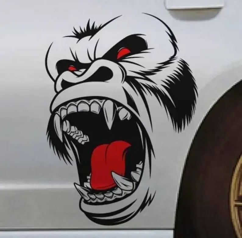 

x2 Angry Gorilla Kong Decal/Out Decal- INCLUDES BOTH SIDES. Decal Sticker King Kong Growing Gorilla - Next to Car Graphic - Viny