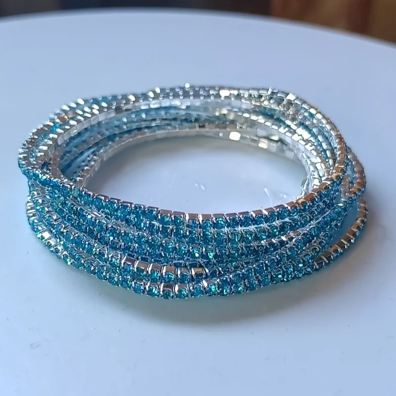 Set of 9 Full Rhinestone Tennis Bracelet For Women Sparkly Crystal Elastic Stretch Bangle Colorful  Party Jewelry Gift