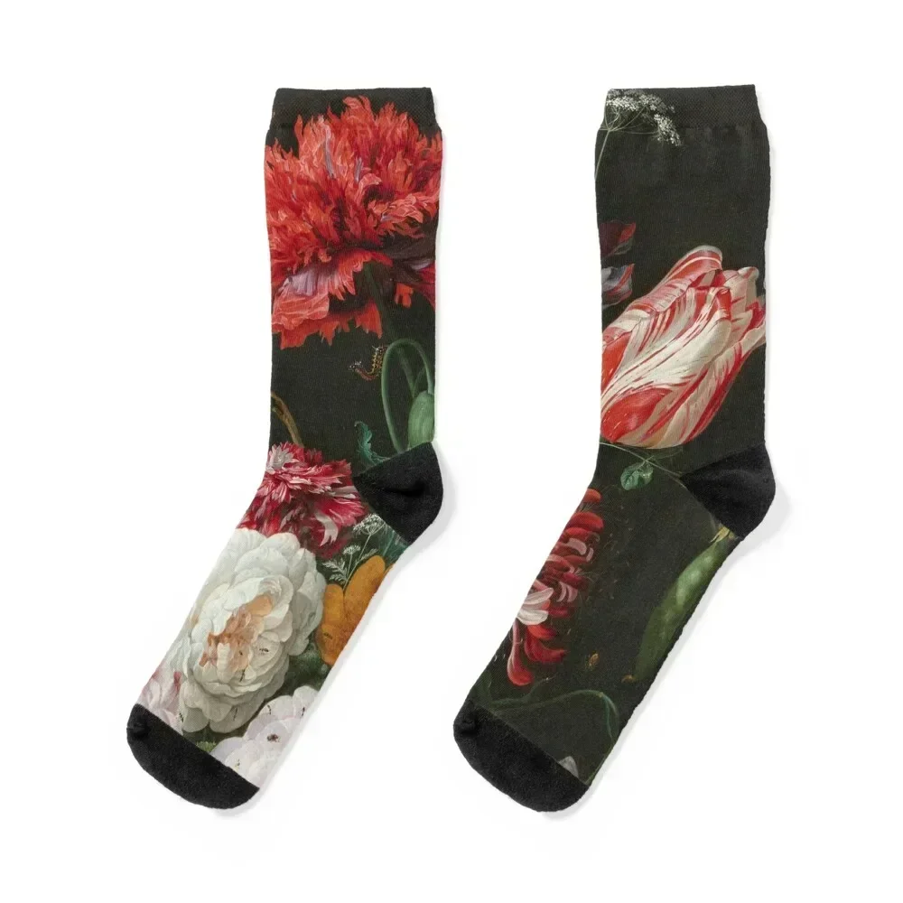 

Jan Davidsz. de Heem - Still Life with Flowers in a Glass Vase Socks Christmas sheer aesthetic Designer Man Socks Women's