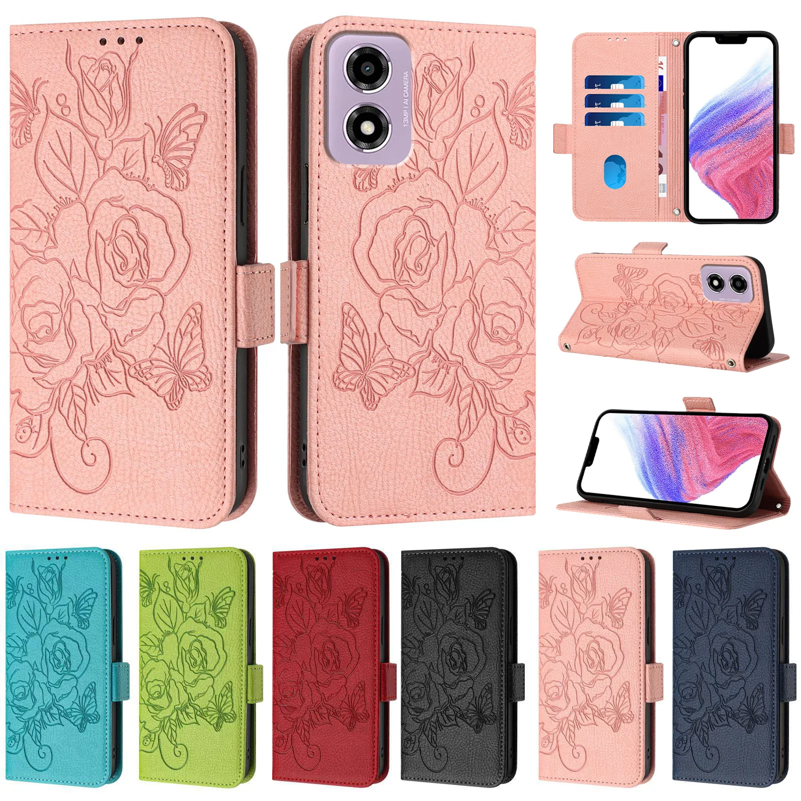 

Flower Leather Phone Case Wallet Book For Motorola Edge 60 50 Pro E15 E14 E13 G85 G75 G55 G35 G15 G84 G54 G53 G32 G60 Flip Cover