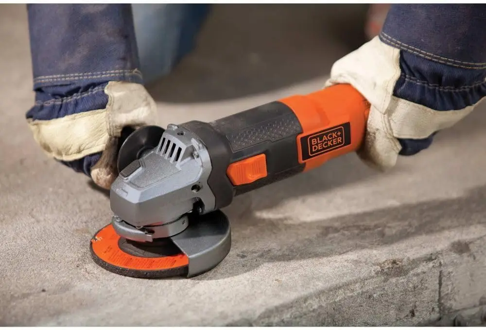 Moedor angular de 4-1/2 polegadas e 6,5 A com caixa de engrenagens de metal, trava do eixo e alça lateral