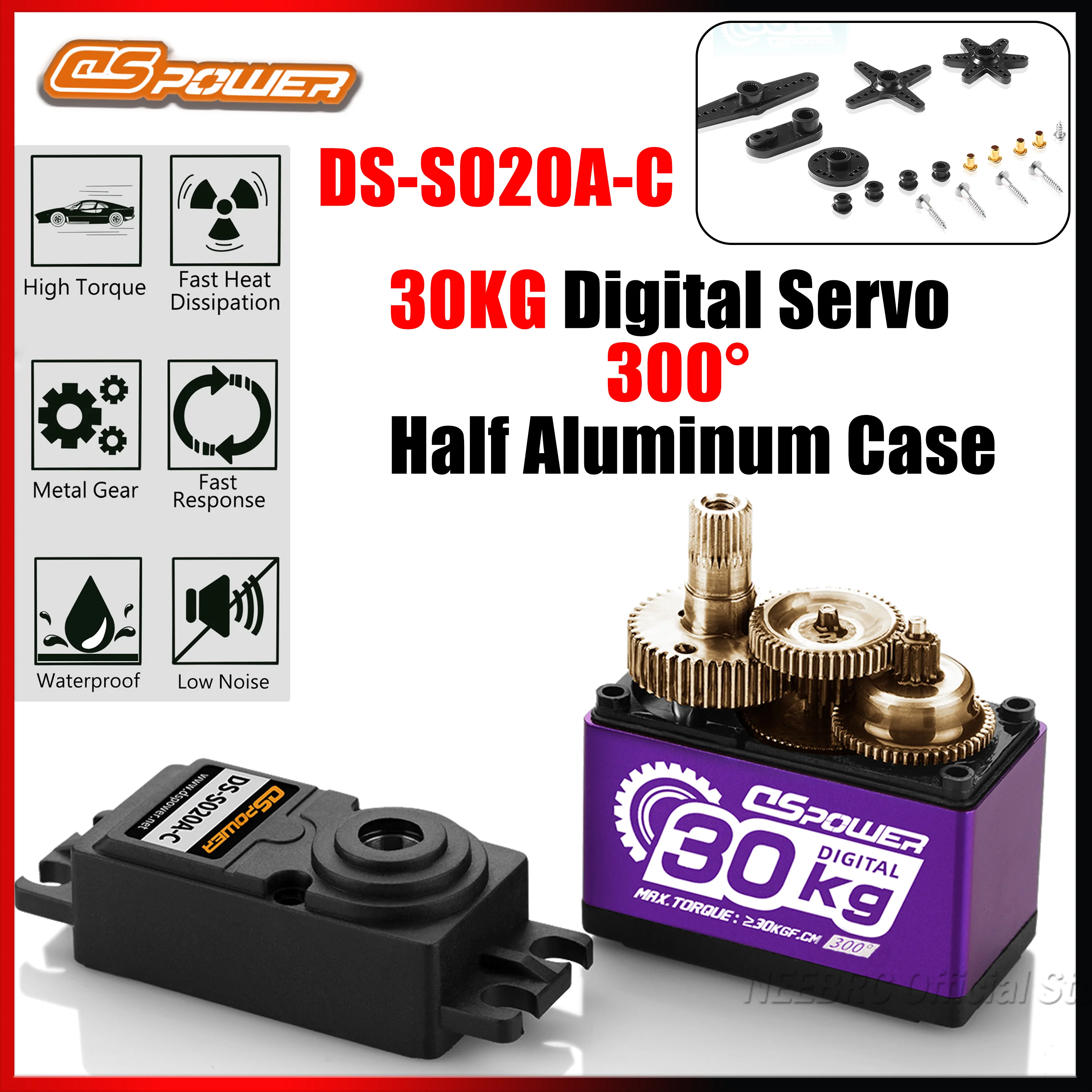 DSpower 30KG 300 Degrees Digital Metal Gear Half Aluminum Case Waterproof Servo High Speed Purple for 1/8 1/10 RC Car Boat Plane