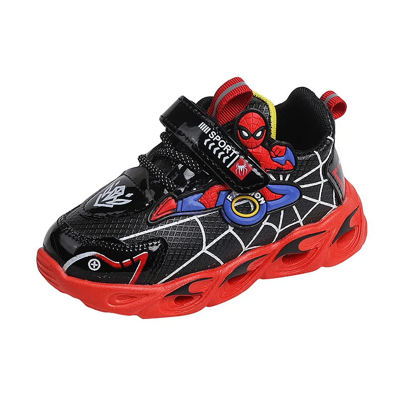 

Spring Chunky Light-Up Sneakers, Leather Upper Toddler Velcro Running Shoes Breathable Casual Sport Footwear New Arrival