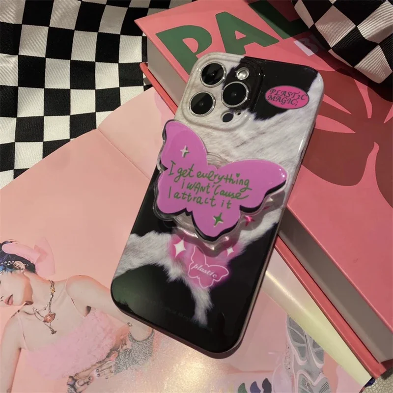 레트로 Y2K 나비 전화 브래킷 그립 Tok 사랑스러운 Griptok 사랑스러운 동물 홀더 지원 아이폰 14 삼성 전화 액세서리