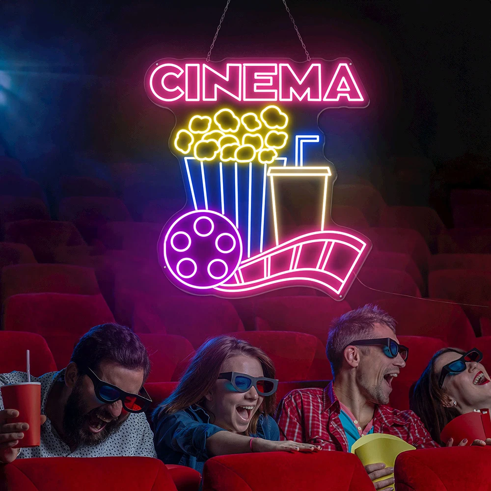 

Cinema Popcorn Drink Neon Sign Movie Theater Led Sign Cinema Room Wall Decor Film Strip Light Theater Snack Food Bar Decor Sign