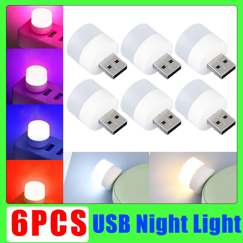 1-7Pcs USB LED Night Light Warm White Eye Protection Book Reading Light USB Plug Computer Mobile Power Charging Night Lamp
