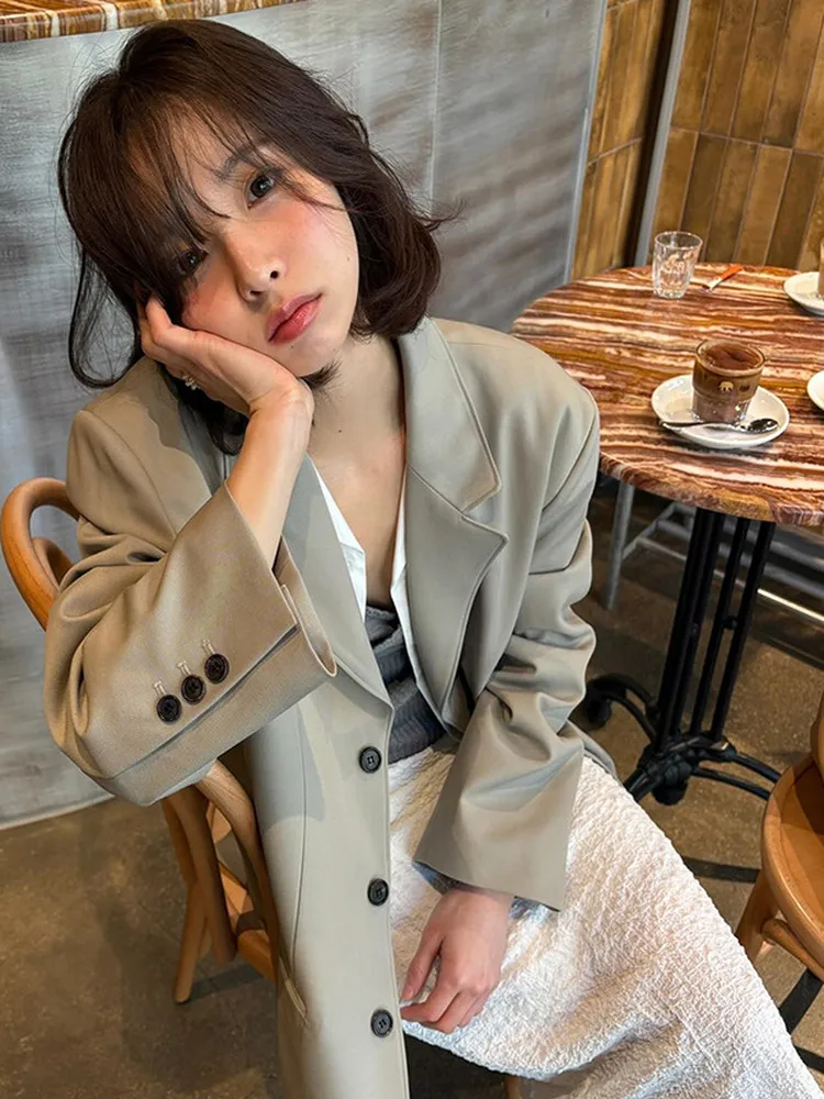 

Loose Women's Suit Jaet Casual Sle Turn-down Collar Slimming Simple Quali Lightweight Polyester Casual Top