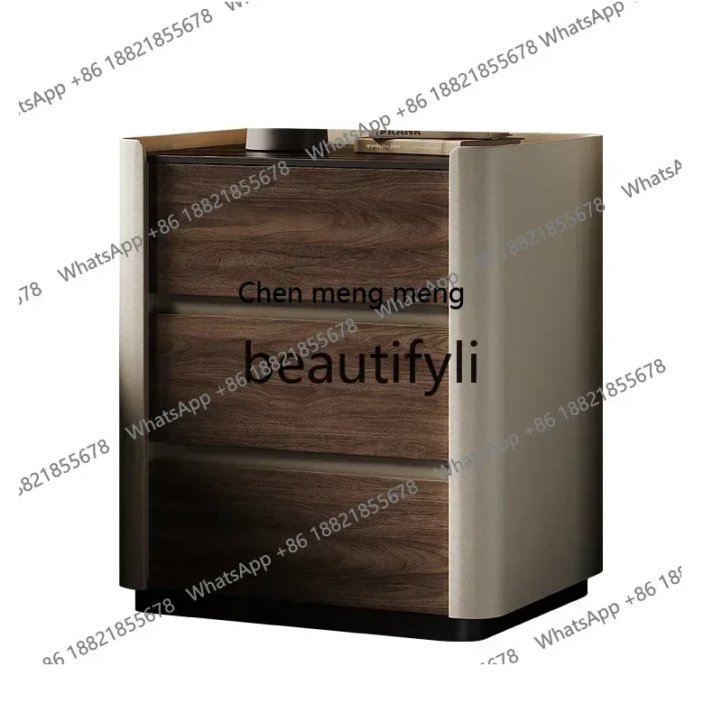 

FModern simple light luxury bedroom Italian solid wood bedside table designer creative home silent wind bedside tableH