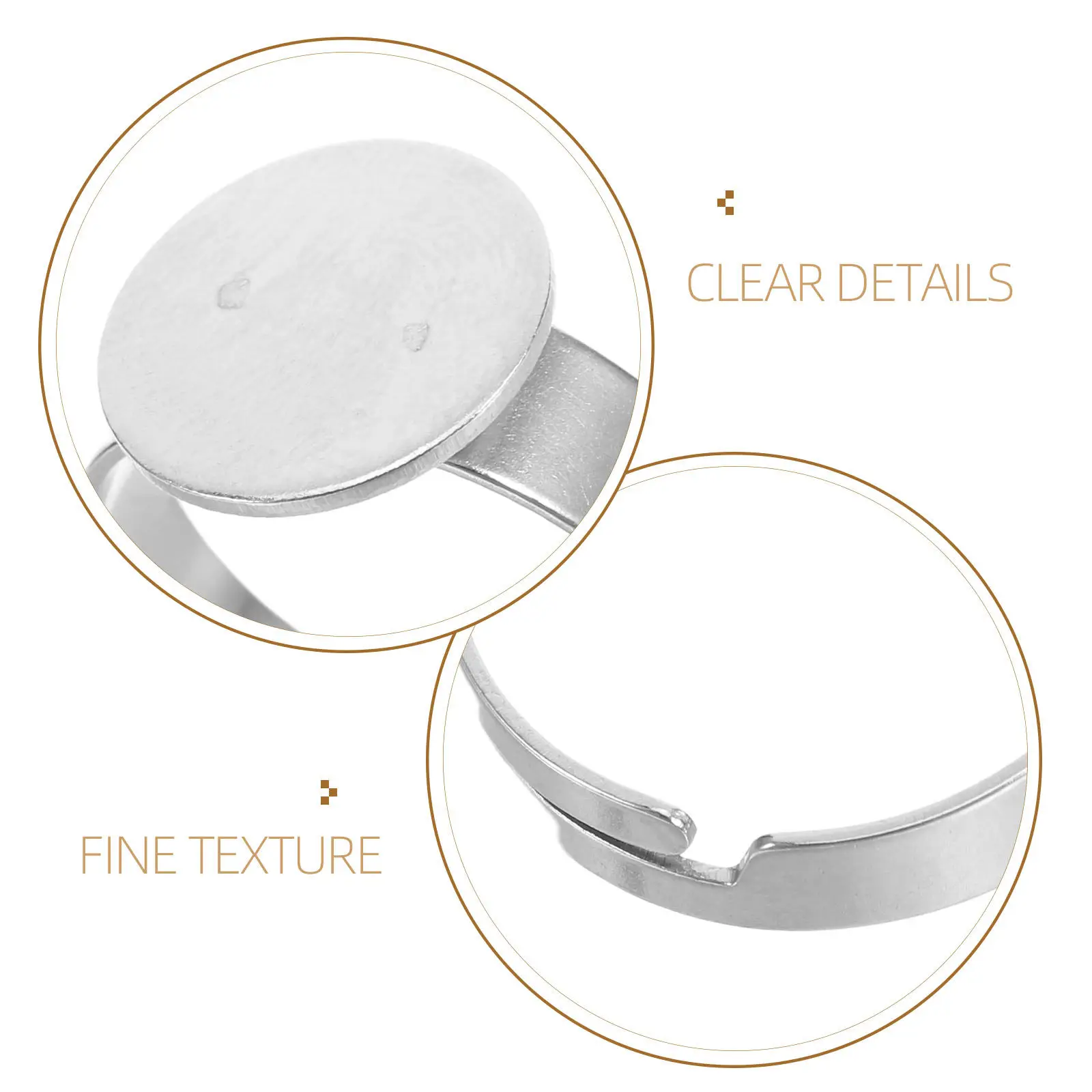 30Pcs Times Gem Adjustable Stainless Steel Ring Blanks 12Mm Round Ring Base Tray DIY Finger Rings Making Supplies Cabochon