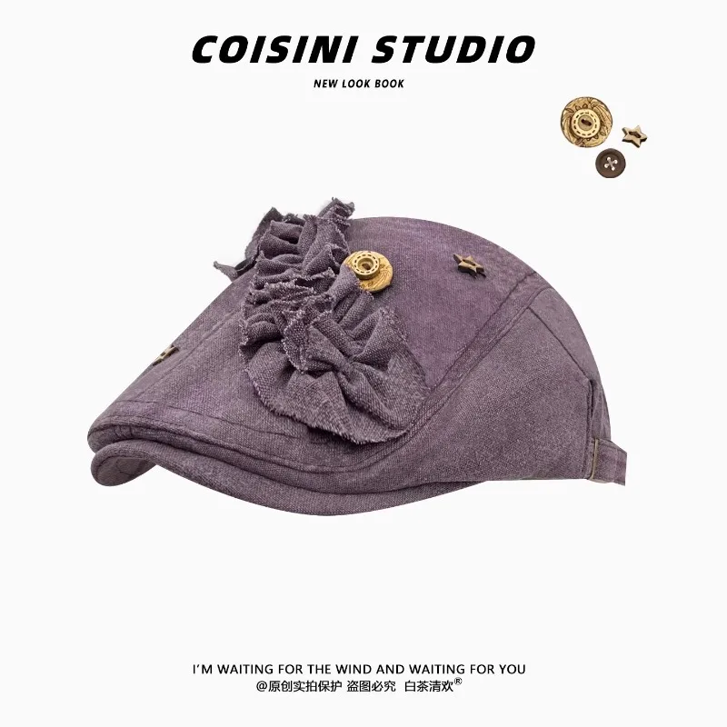 

Японские ретро-береты с плиссировкой и кружевными пуговицами в стиле Y2K: модные, универсальные и элегантные женские шляпы для весенне-летних путешествий