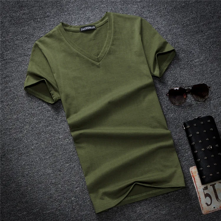 Fashion Summer Men T Shirt Cotton V Neck Short Sleeve Fitness Tshirt Solid Men Tee Tops Casual Mens Streetwear Plus Size S-5XL