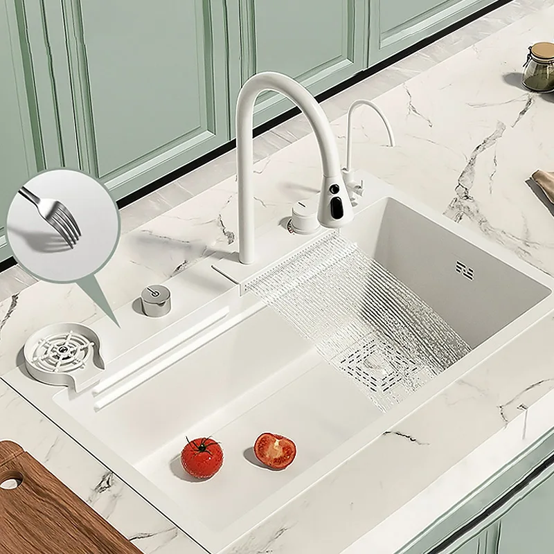 Modern style kitchen sink for restaurant farmhouse waterfall Faucets white stainless steel kitchen sink with accessories