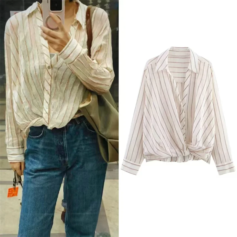 Guobioziy 2026 Fall New Arrival Women's Shirt Striped Long-Sleeve Loose Shirt Relaxed Lazy Personality Fashion