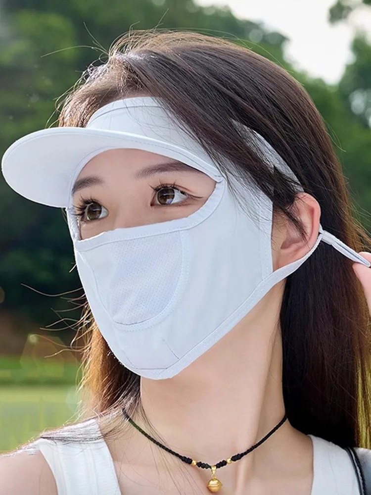 Hat Summer UPF50+ Outdoor Facekini Women Sunscreen Mask One-Piece Anti-Ultraviolet Mask Dust Shade Solid Color