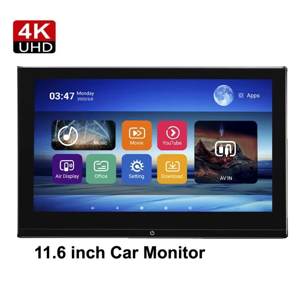 11.6 Inch IPS Car Headrest Monitor 4K Android 11 Video Player Multifunction Tablet PC 2G RAM 32GB ROM WiFi Bluetooth/USB/SD/HDMI