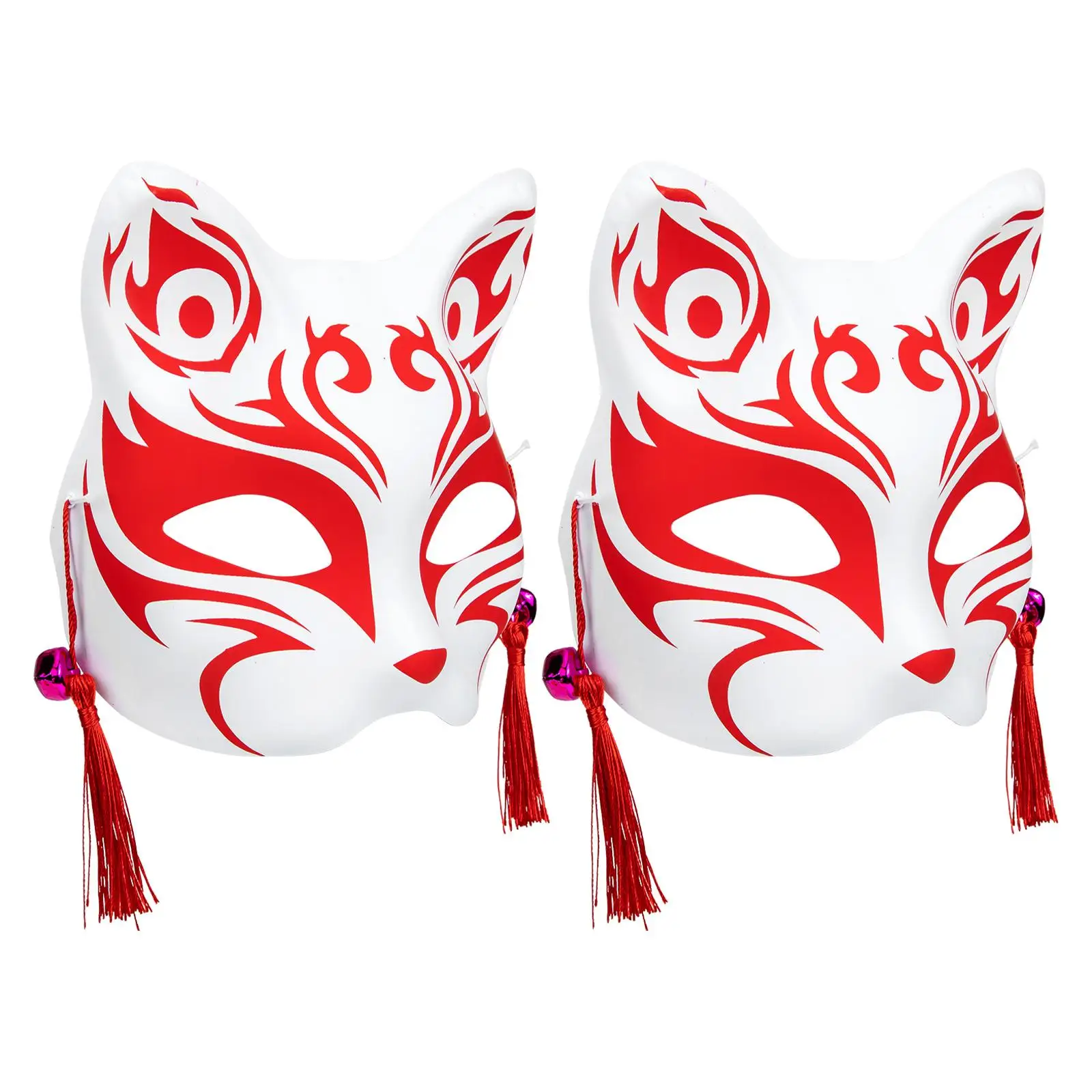 Fox Mask 2 Pcs Furry Kitsune Animal Masks for Adult Men Child PVC Japanese Kimono Halloween Decorative Half Masks Reusable Party