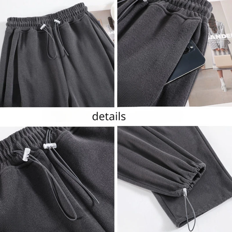 Pantalones de pierna ancha para mujer, pantalón de ocio con cintura alta elástica, transpirable, combina con todo, ropa de calle suave con cordón, primavera y otoño