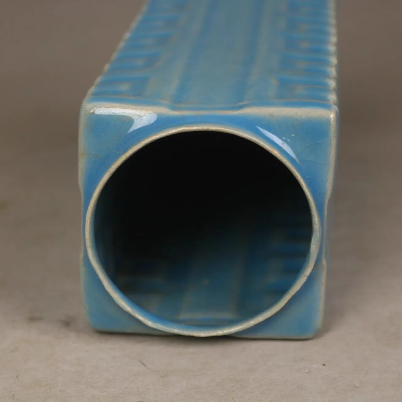 Chinese Song Chai Kiln Blue Glaze Porcelain Square Shape Vase 6.90 inch