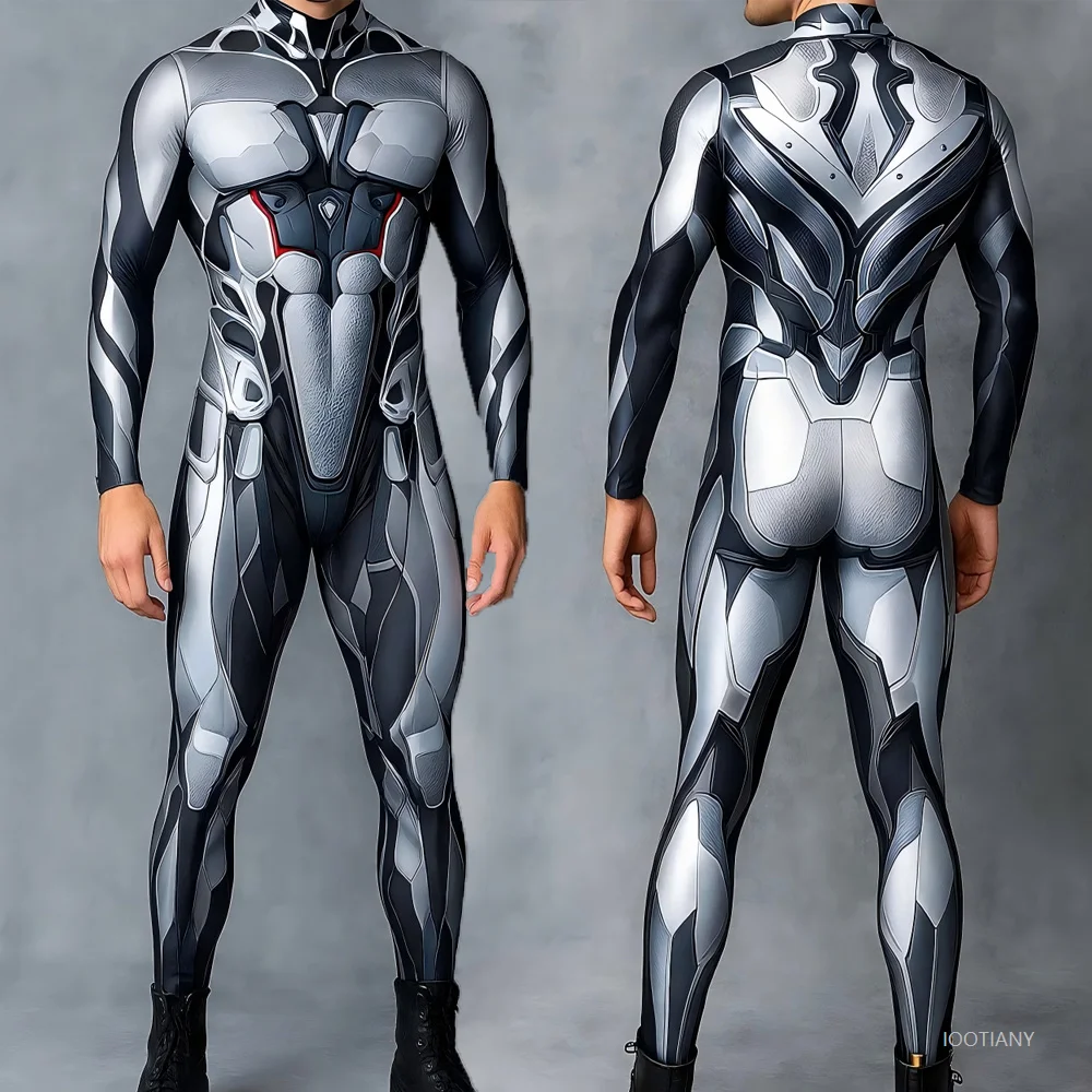 

Men's Cyberpunk Mechanical Armor Jumpsuit Cool Warrior Cosplay Bodysuit Muscle Armor Costume Halloween Party Performance Tight