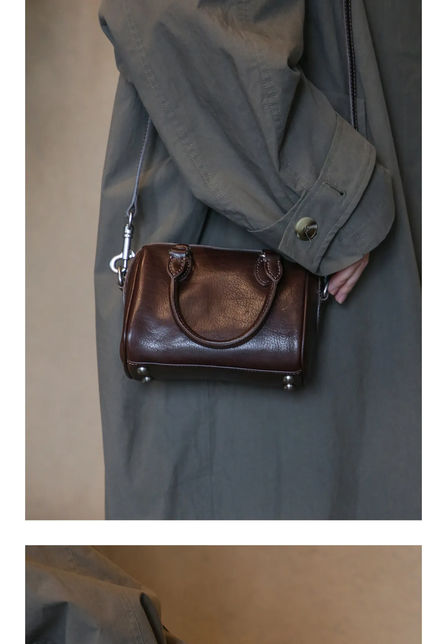 PNDME schlichte Vintage-Handtasche aus hochwertigem Rindsleder für Damen, lässige Party-Luxus-Umhängetasche aus echtem Leder. – Detail 9