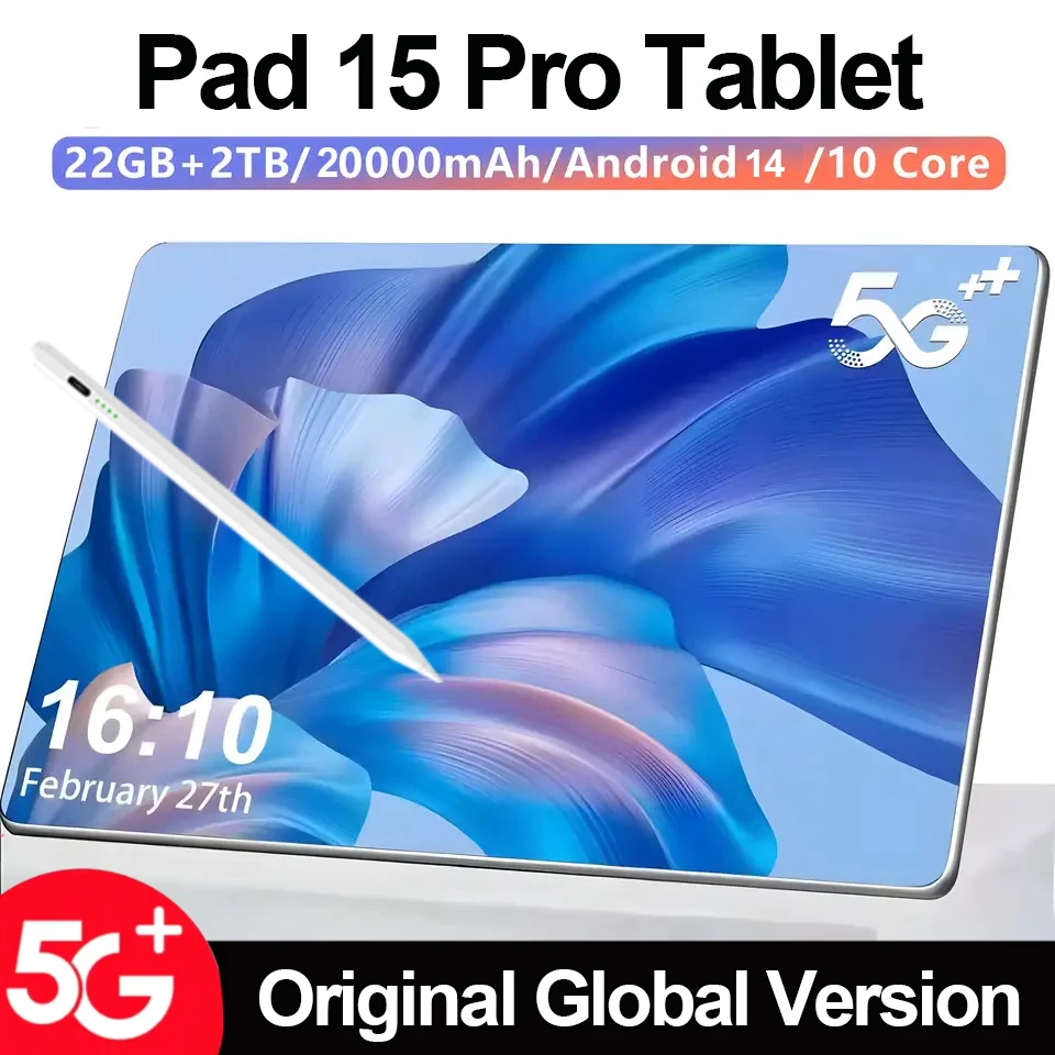 2025 Pad 15 Pro Tablet PC Android 14 22GB + 2TB 20000mAh Snapdragon 888 11 "tabletas PC 5G tarjeta SIM Dual WIFI HD 4K Original Mi Ta