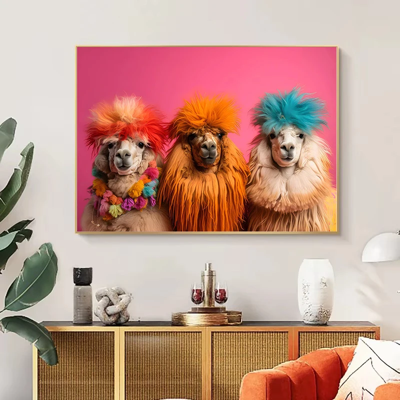 الألبكة اللاما الراكون قماش طباعة اللوحة لطيف موضة الحيوان الجدار ملصق فني صورة حديثة غرفة المعيشة ديكور المنزل كوادروس #3