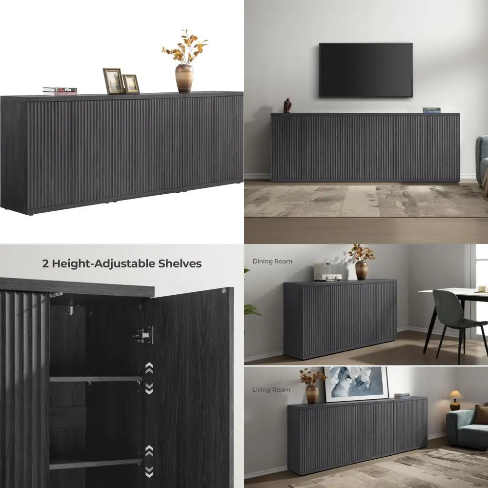 

Modern Mid Century Style Buffet Cabinet with Storage, Doors, and Shelves, Fluted Media Console Sideboard