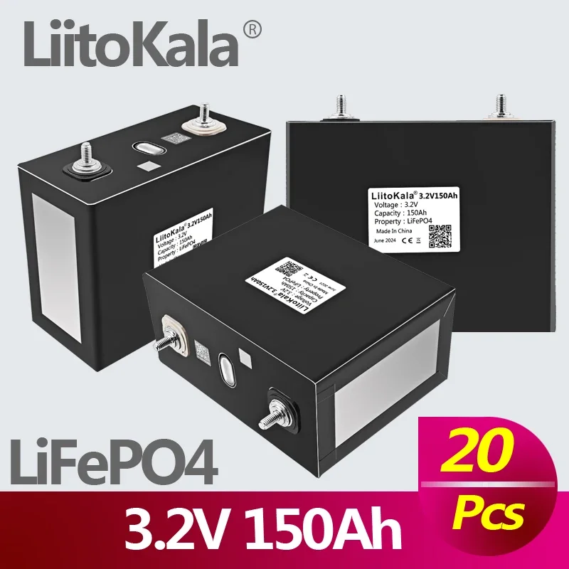 20PCS LiitoKala 3.2V 150AH Lifepo4 Rechargeable Battery Solar Cell 8S 24V Battery Pack With Free Busbars For EV RV Boats