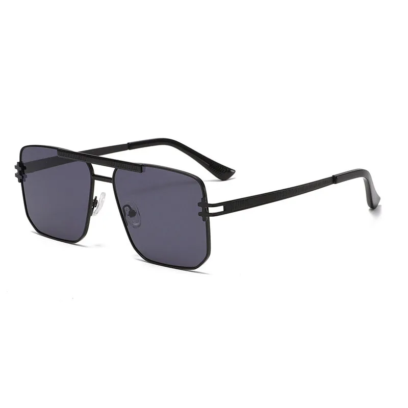 Large-Frame Double-Bridge Metal Sunglasses UV400 Fashionable Trendy Style Protection