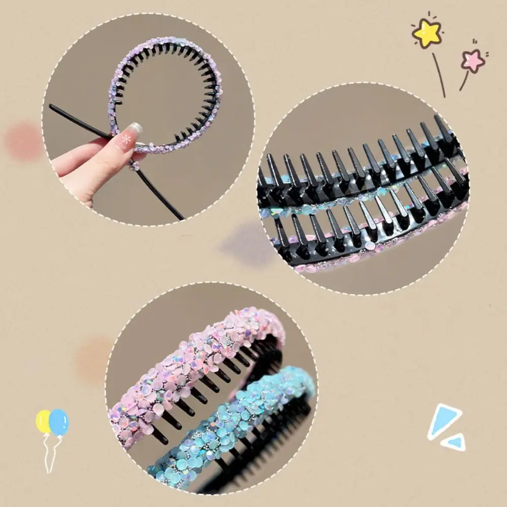 الحلو الراين المضادة للانزلاق هيرباند رقيقة البلاستيك كريستال الأسنان عقال اللؤلؤ الكورية نمط أغطية الرأس غسل الوجه الشعر هوب النساء