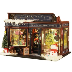 DIY Wooden Miniature Model Kit Christmas Wonderland Cottage Casa Doll Houses 3D Puzzle Dollhouse With Furniture for Friends Gift