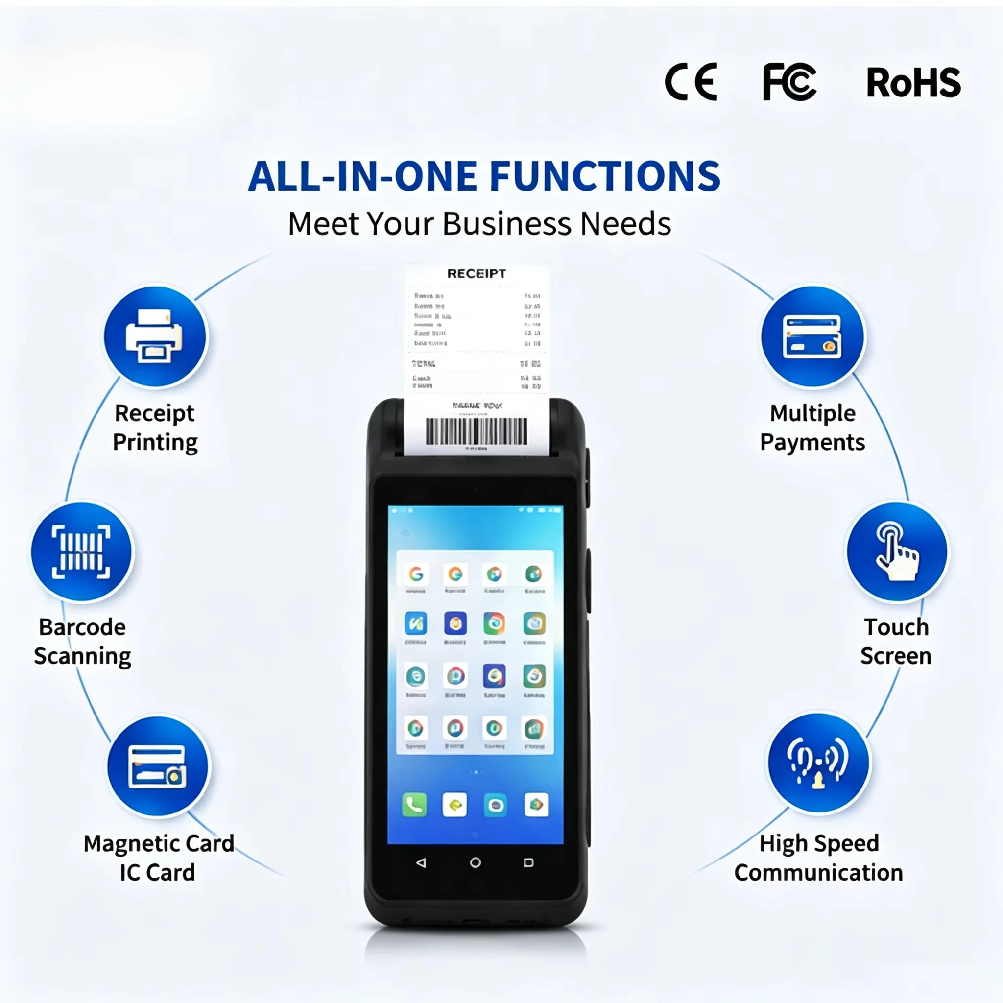 SP580 Fast Reading Android 14 Smart POS Terminal Contactless IC Card Reader Handheld Payment PDA For Retail