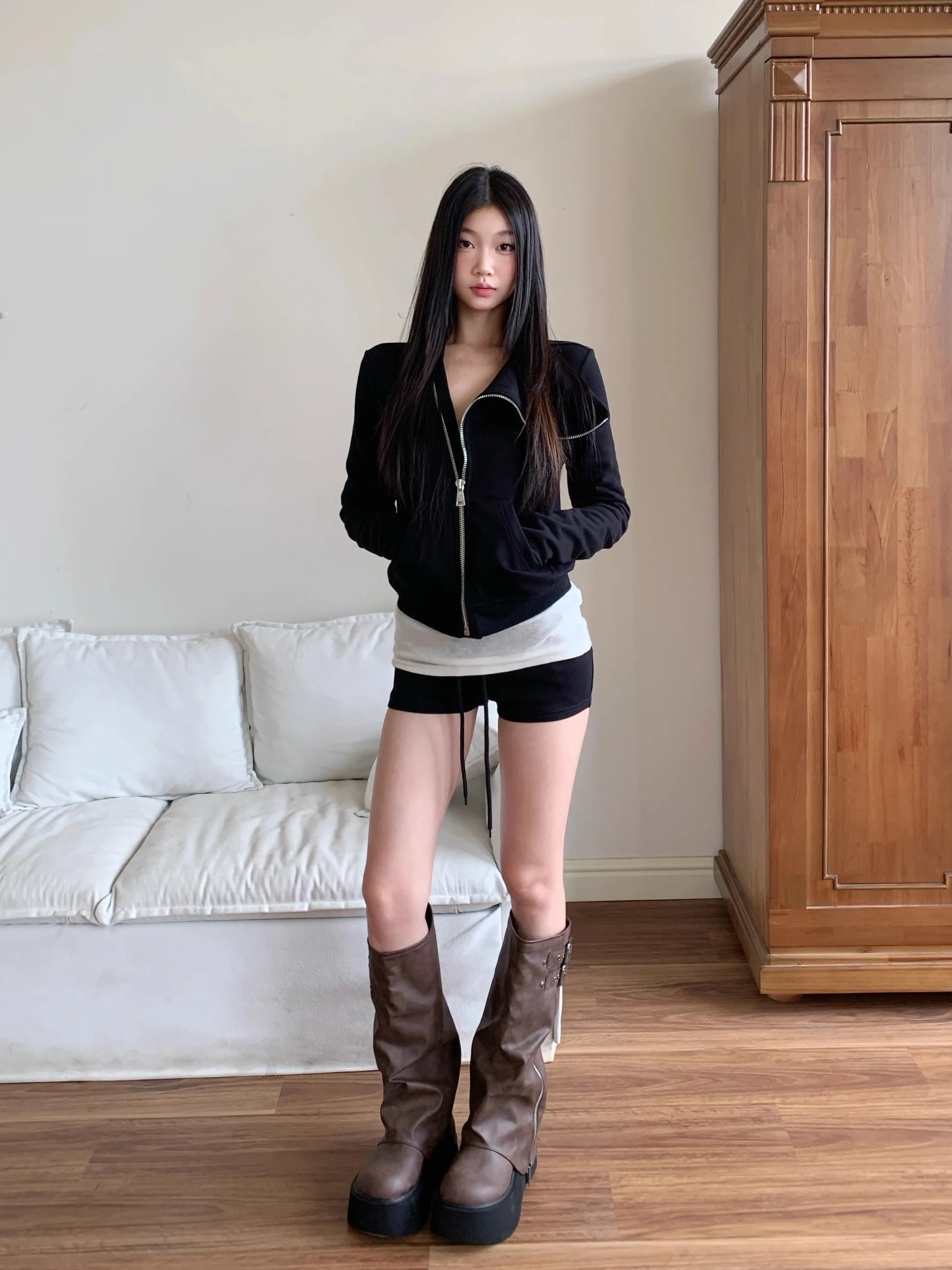 

Withmin ort Zipper Design Slim Fit Bla Jaet Women's Casual Sle Faionable Outerwear Korean Version Autumn New Arrival