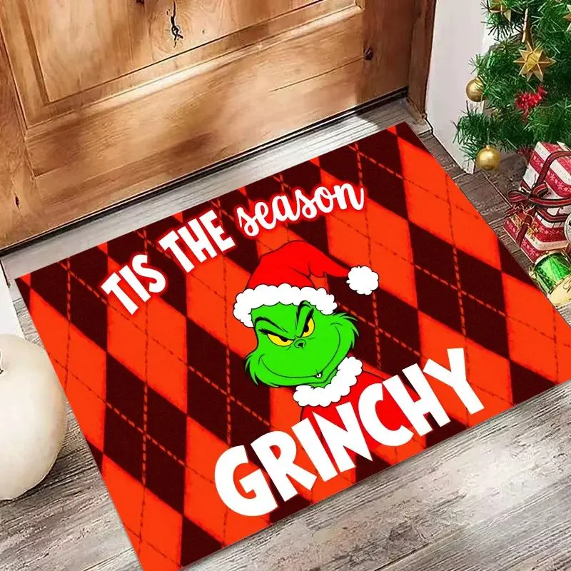 VIKAMA Christmas Green Elf Welcome Doormat Living Room Bedroom Kitchen Comfortable Foot Mat Indoor Outdoor Entrance Doormat