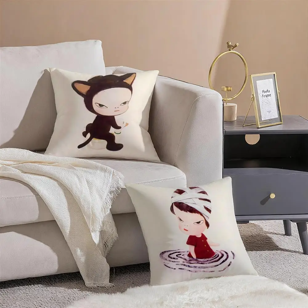 Y-Yoshitomo Nara D-Doll Cushion Cover Linen Minimalist Soft Breathable Protective Couch Room Decoration