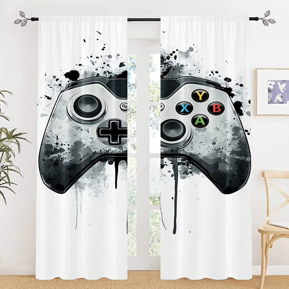 Abstract Gaming Controller Window Curtains Polyester Decorative Pop Culture Wall Drapes Modern Gamer Room Decor Gift