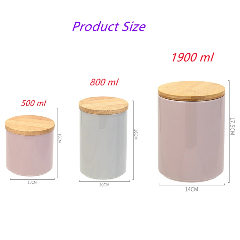 500/800/1900ml Ceramic Food Storage Containers Coffee Bean Storage with Bamboo Lid Kitchen Storage Container Kitchen Organizer