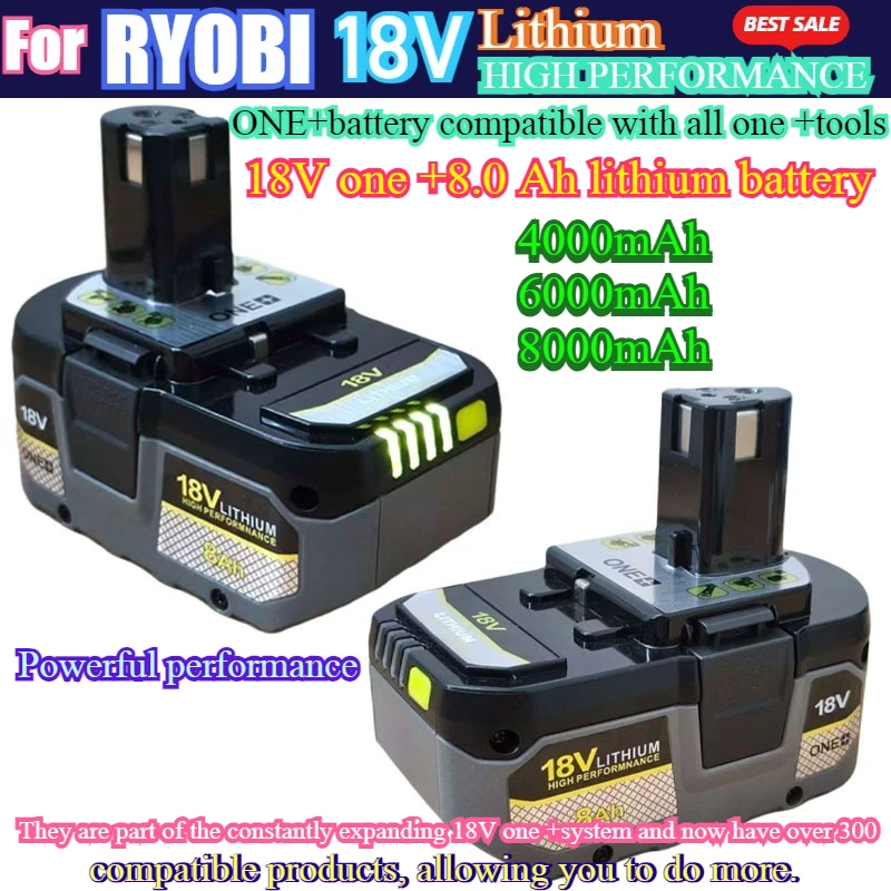 

For RYOBI One+high-performance lithium battery 18V low self discharge, suitable for all One+tools P104 P107 P108 RB18L50 RBL20