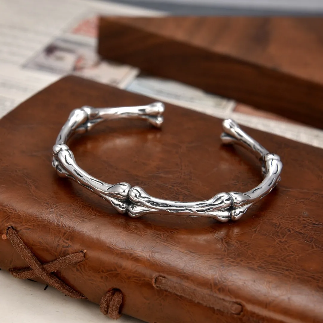 Dark personalized minority fashion bone 925 sterling silver gothic punk hip hop handmade retro couple bracelet