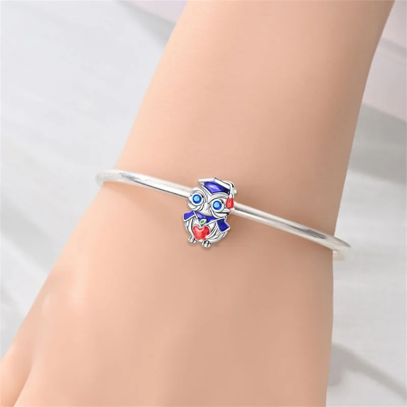 Luxury 925 Sterling Silver Owl Graduate Charms Bead Fit Original Bracelet DIY Women Engagement Jewelry Gift