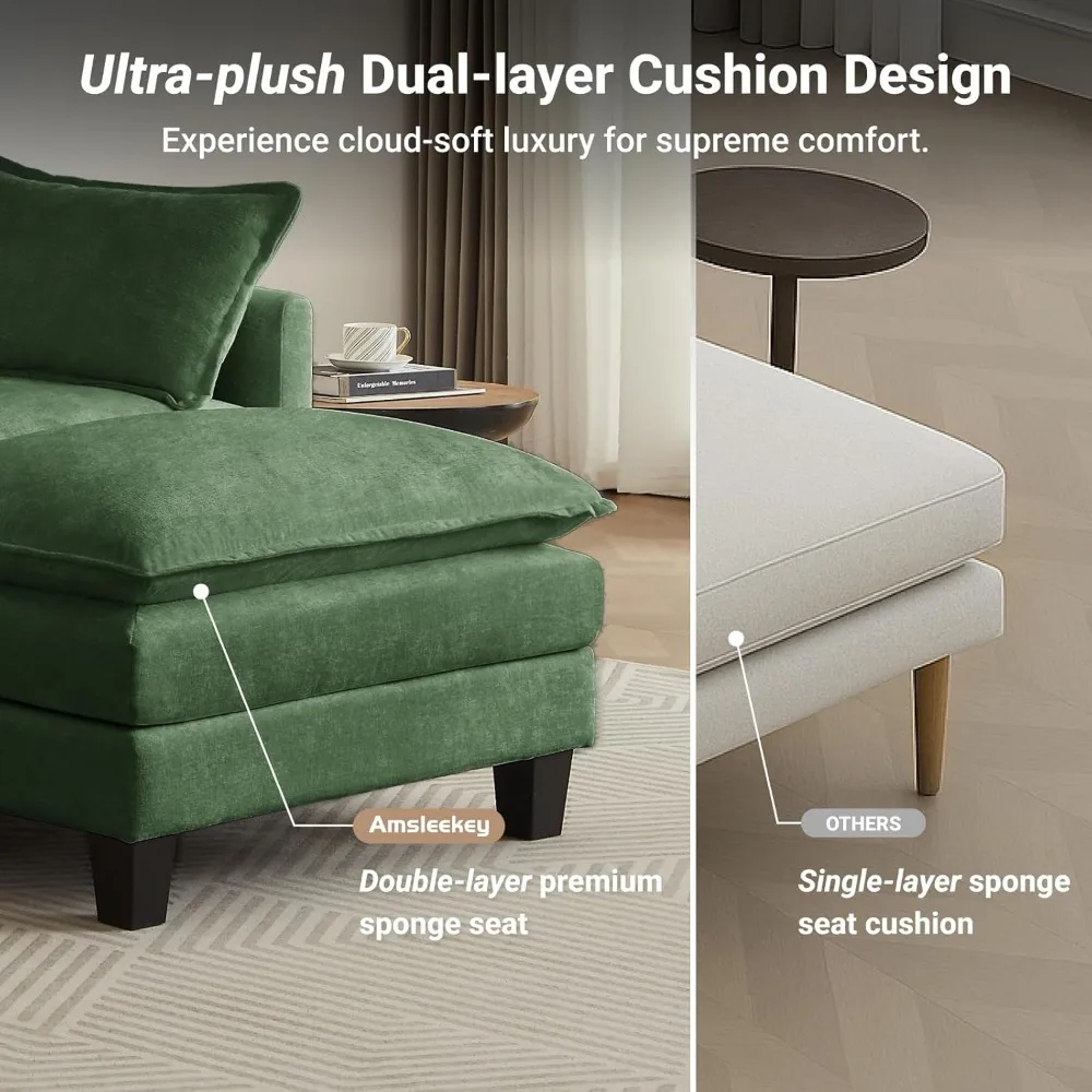 أريكة مقطعية من الشنيل على شكل حرف U، أريكة مريحة بثلاثة مقاعد 111.5 مع مسندين متحركين لغرفة المعيشة