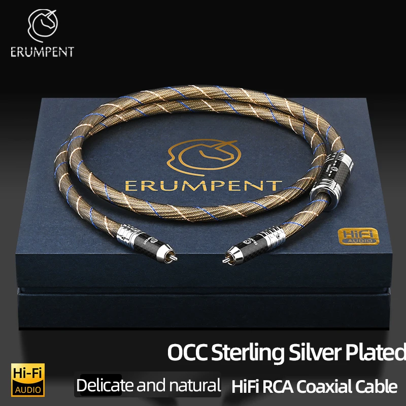 HiFi RCA Coaxial Cable OCC Sterling Silver Plated 75Ω Digital Audio Cable Carbon Fiber Self-locking Plug for Decoder Amplifier