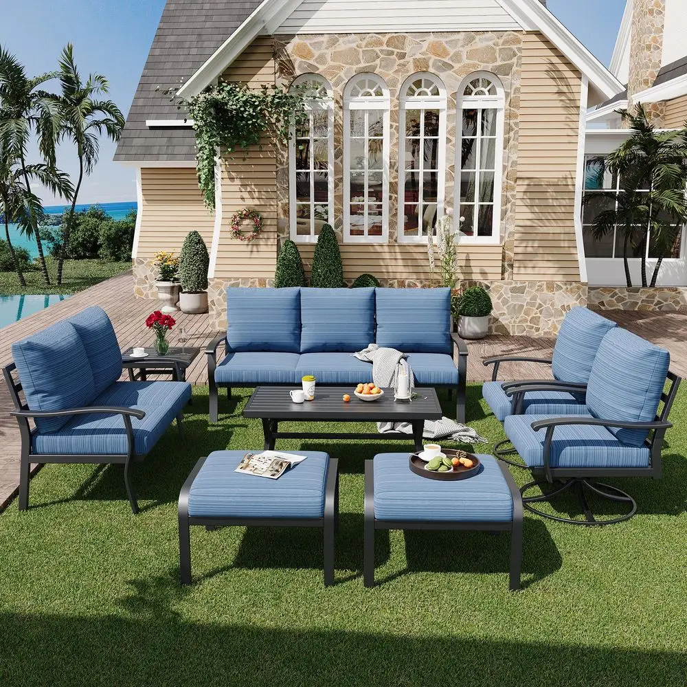 

Outdoor Furniture Thickened Cushion 360 Degree Swivel Rocking Patio Chairs with Ottomans and 3Seat Sofa, Loveseat, Coffee Side